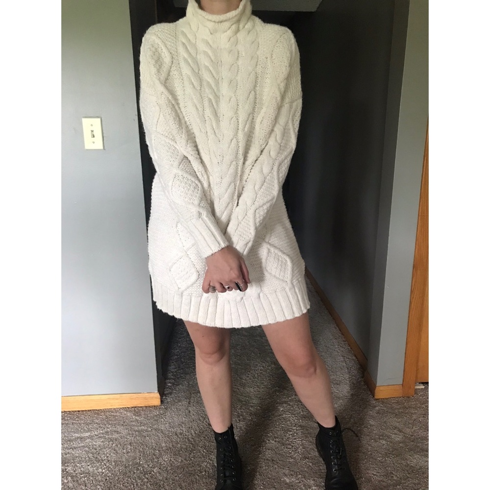 Zara Ivory White Cable Knit Sweater Mini Dress